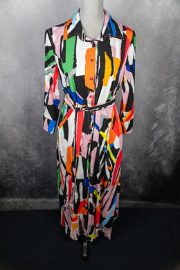 Abstract Print Belted Maxi Dress